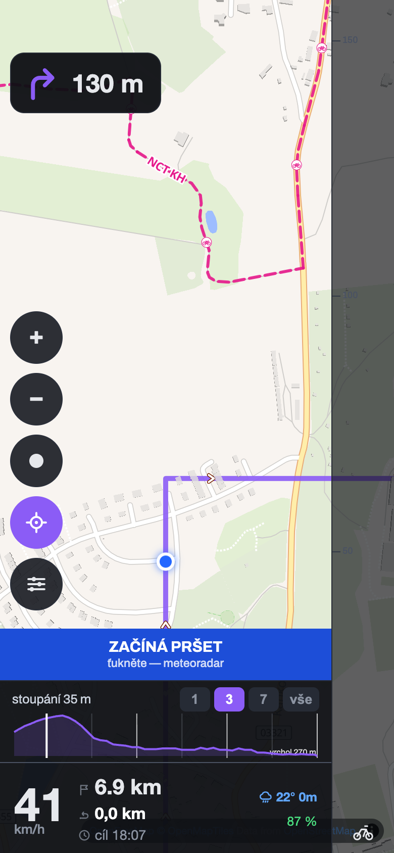 Navigace za jízdy v Rideně